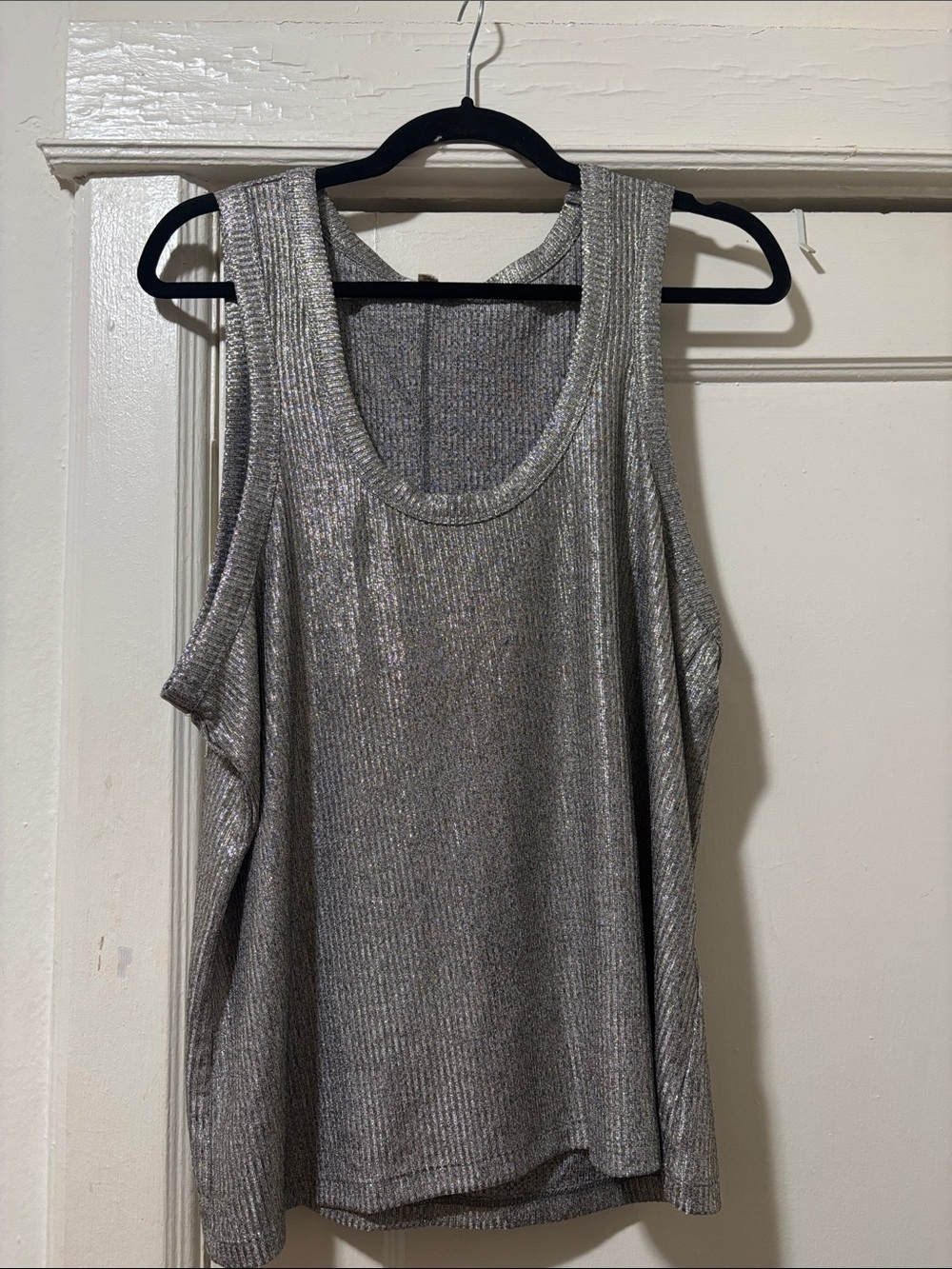 Pilcrow Metallic Silver Ribbed Tank